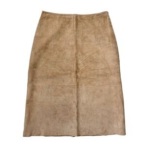 Uniform John Paul Richard Tan Patchwork Leather Skirt Suede Midi Sz 10